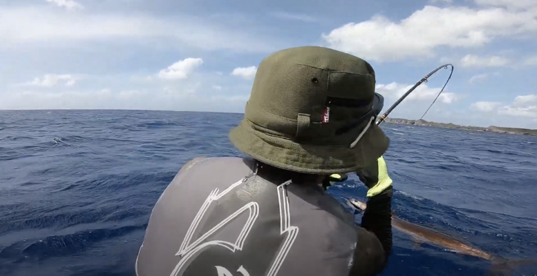 Offshore Kayak Fishing Guam - kayaking strong winds - catching sailfish and mahi mahi