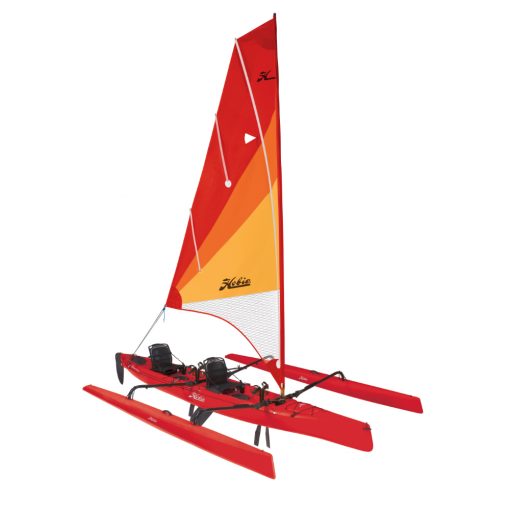 Ride the wind: A roller-furling, vertically battened mainsail provides lift, a retractable centerboard prevents lateral slip, and the larger amas tucks parallel against the rotomolded polyethylene hull for docking. Multiple hatches, on deck storage and Vantage CT Seating encourage multi-day adventures, and the forward and reversing MirageDrive 180 with Glide Technology and Kick-Up Fins offers paddle-free locomotion when the wind scatters, making it easy to get home. The “AI” is also an exceptional bluewater-capable fishing platform.