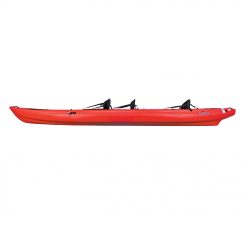 Self-bailing and unsinkable sit-on-top (1-2-3 seats). Stable and easy to use. Ideal for families, rental, resorts and tour operators. It comes standard with 1 watertight compartment, 3 padded backbands, a drain plug, 2 storage compartments, 2 reinforced handles for transport and wide rear lockers with elastic nets.