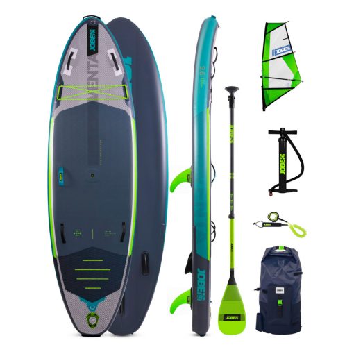 The Jobe Venta 9.6 Inflatable Paddle Board Package is an all new shape and is the perfect modular SUP for your adventurous needs! Featuring an easy to install windsurf mount, this inflatable stand up paddle board can take you wherever you want to go and back again with a little help from mother nature!