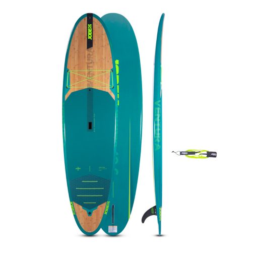 It all started with water. So let's find those fishy feelings! Jobe's Bamboo series consists out of nature-inspired, innovative SUP boards with integrated channels. If you could pick one true all-round-board, the Jobe Ventura 10.6 should be your choice. With a large surface area, this blue bamboo-beauty is truly versatile and stable for surfers up to 120 kg. Next to its royal blue look, with catchy green accent and a bamboo veneer layer, the Ventura is engineered with two bright green channels to maximize stability and speed while supporting efficient tracking.