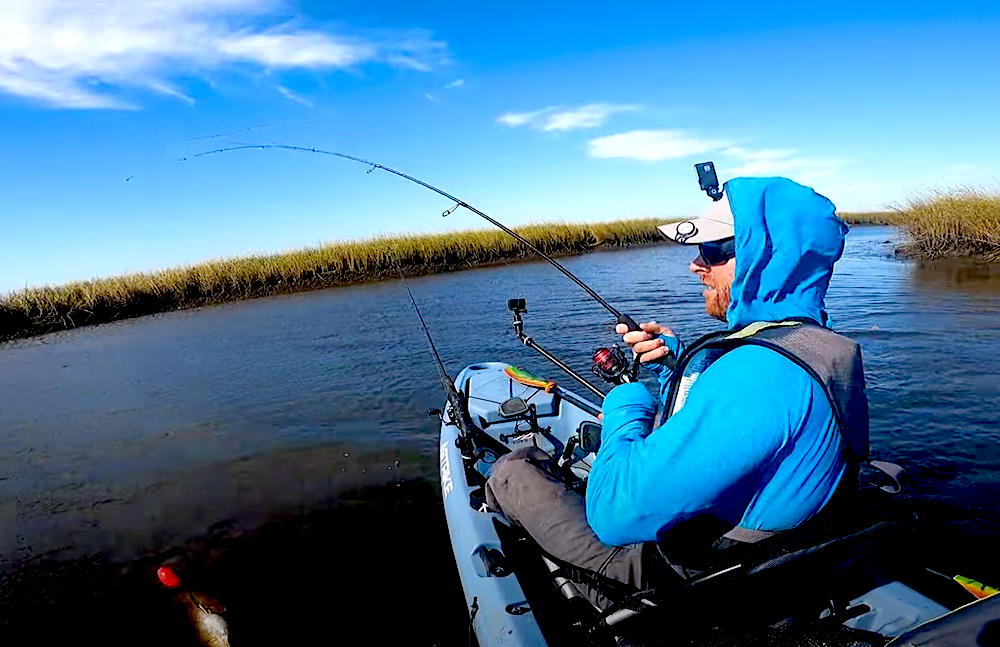 Follow kayak fishing youtuber Robert Field as he battles wind and low water on a good redfish catch and cook session in Louisiana, USA.