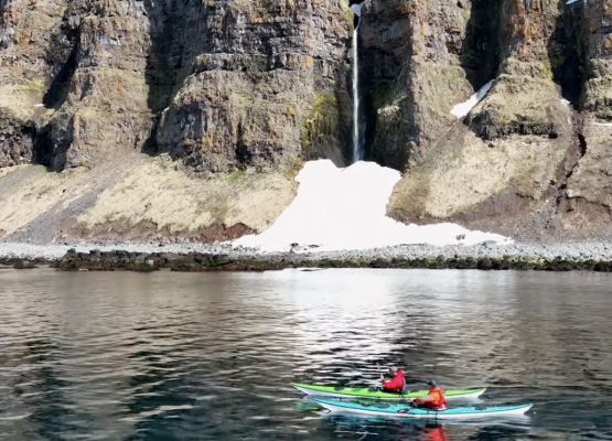 The dramatic coastlines Isafjordur, in the heart of Iceland’s Westfjords, are home to towering cliffs, snow-covered mountain slopes, and incredible wildlife. Join Jamie and Simon from Online Sea Kayaking, as they tour the remote waters and get up close and personal with humpback whales.