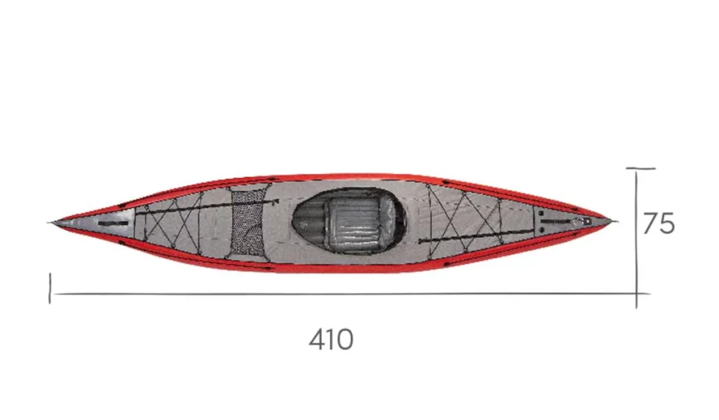 "The FRAMURA is the fastest kayak produced by GUMOTEX. It is designed for leisure and touring and is suitable for sheltered waters, harbors, inlets, and lakes as well as calm rivers up to grade I whitewater. The FRAMURA can carry a lot of baggage that can be stored in front and rear. The kayak has a non-removable deck with elastic netting and is supplied with a comfortable inflatable seat. A sea-kayak paddle is an ideal choice for FRAMURA."